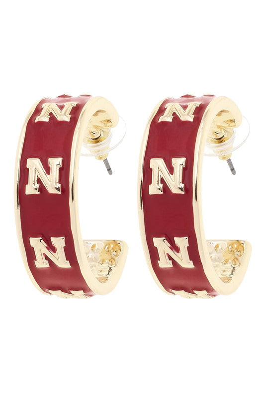 Nebraska Huskers Red Enamel Logo Hoop Earrings