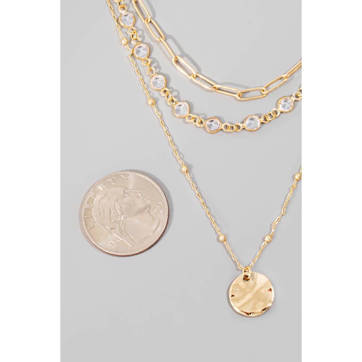 Coin Pendant Layered Chains Necklace: Silver
