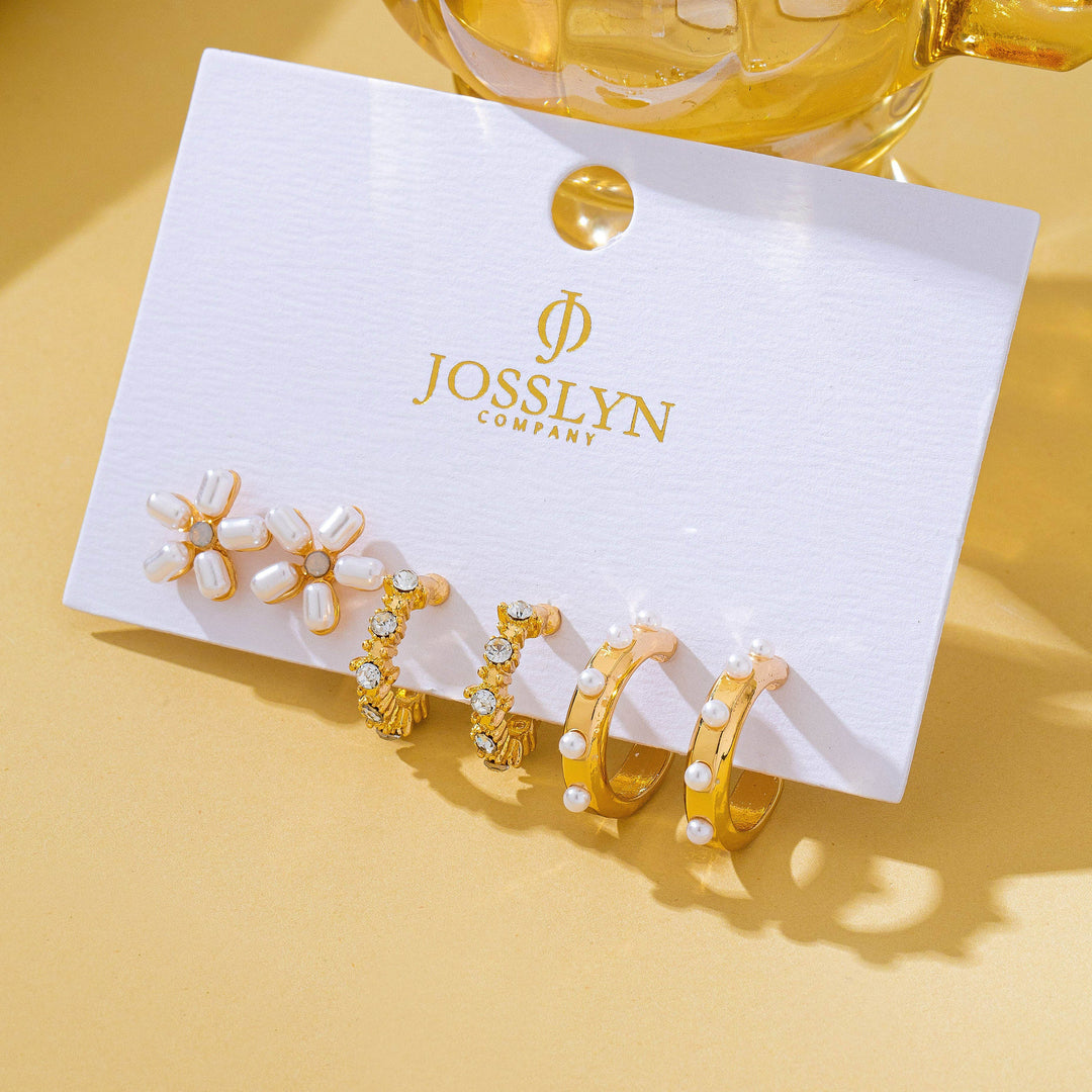 Pearl Floral Stud &amp; Hoop Trio