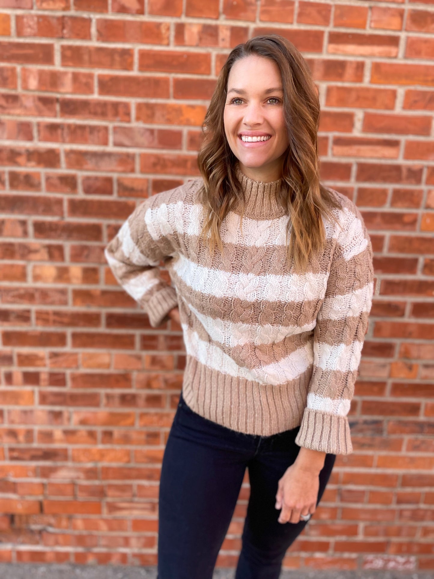 Striped Cable Knit - Tan