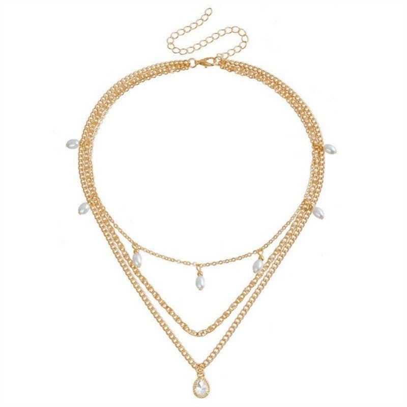 Pearl &amp; Stone Teardrop Charm Necklace