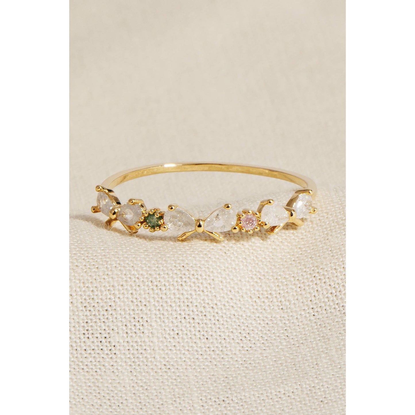 Teardrop Studded Delicate Ring Gold