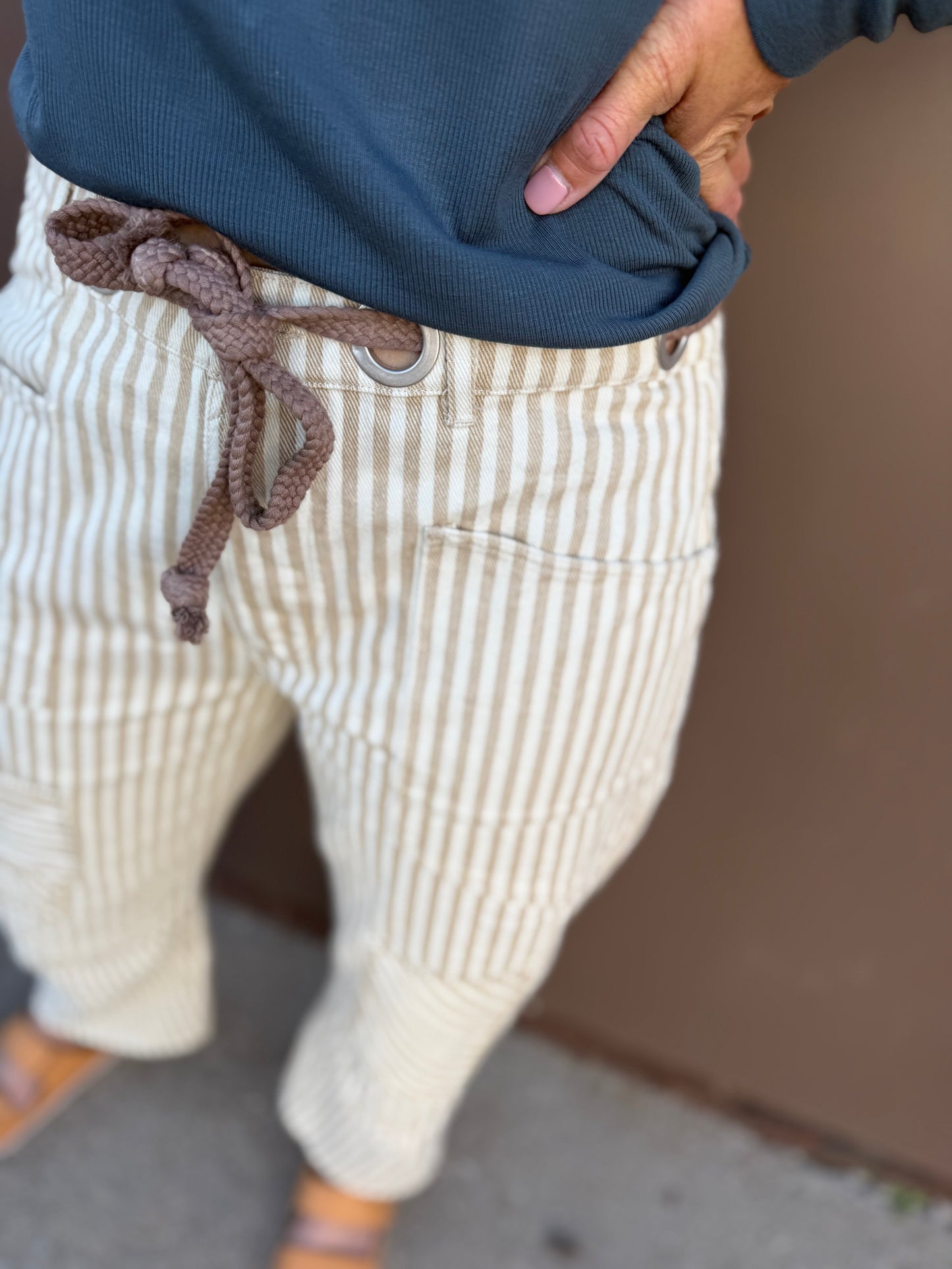 Striped Twill Barrel Pants