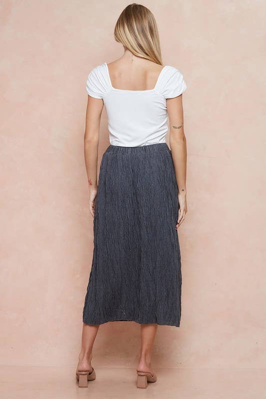Charcoal Grace Pleated Button Skirt