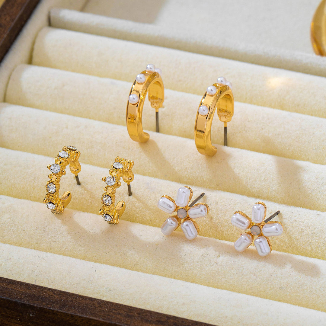 Pearl Floral Stud &amp; Hoop Trio