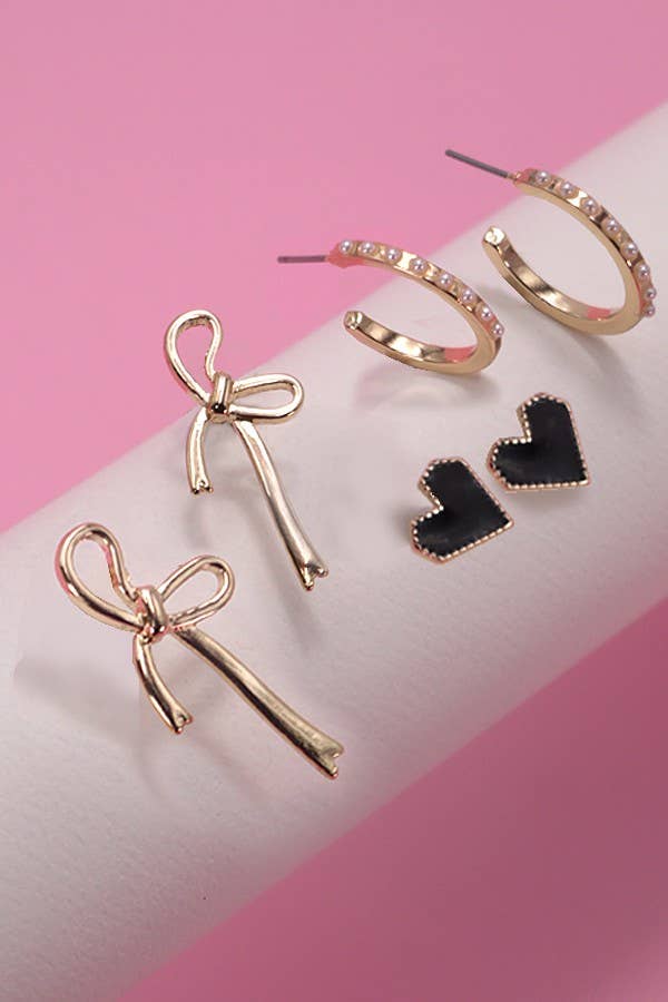 Trio Bow &amp; Hoop Earrings