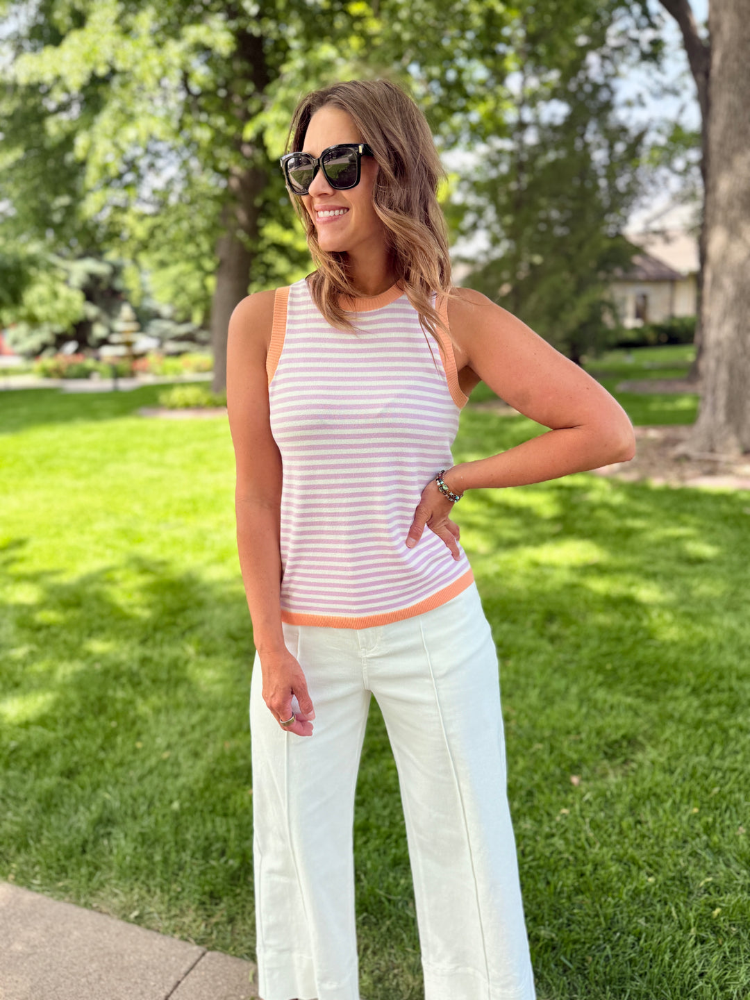 Sarah Striped Tank - Lilac