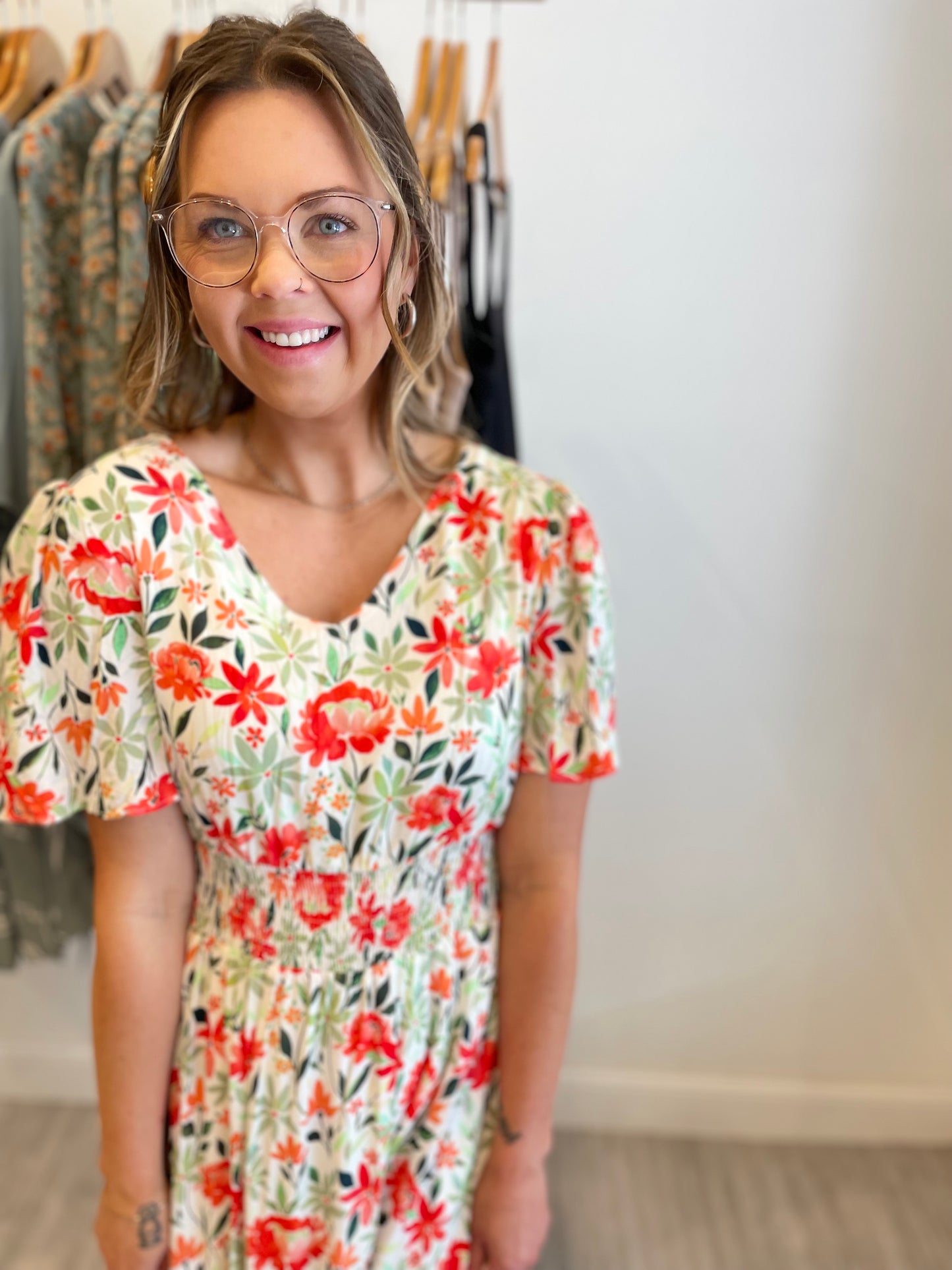 Coral Floral Dress