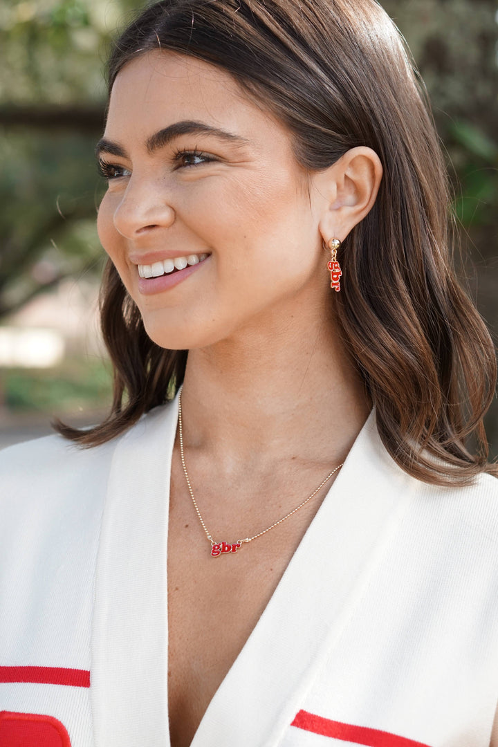 Nebraska Huskers Slogan Earrings in Red/Shiny Gold