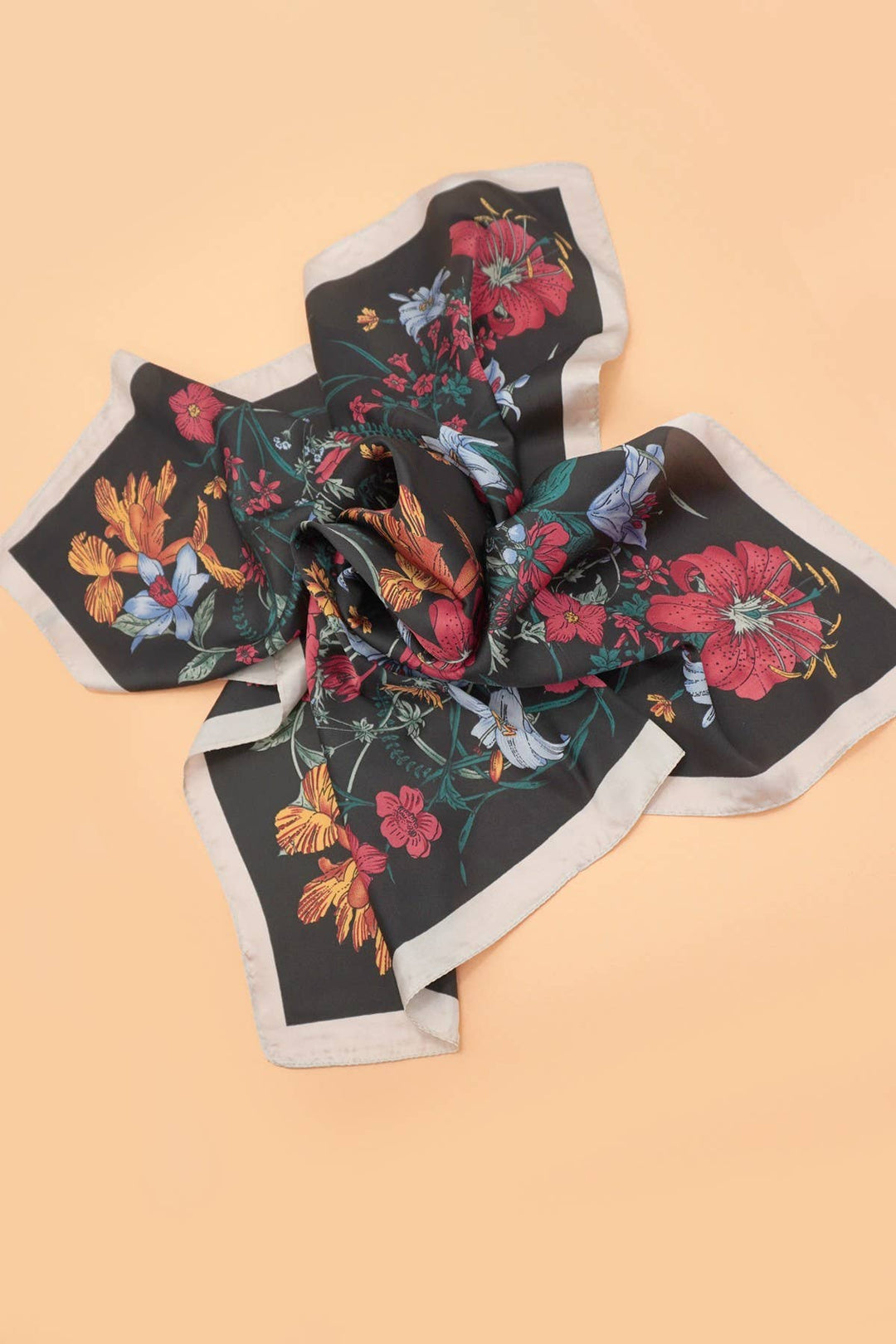 Deep Navy Floral Print Bandana Scarf