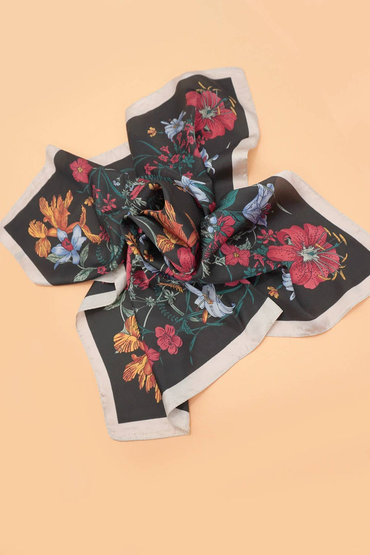 Deep Navy Floral Print Bandana Scarf