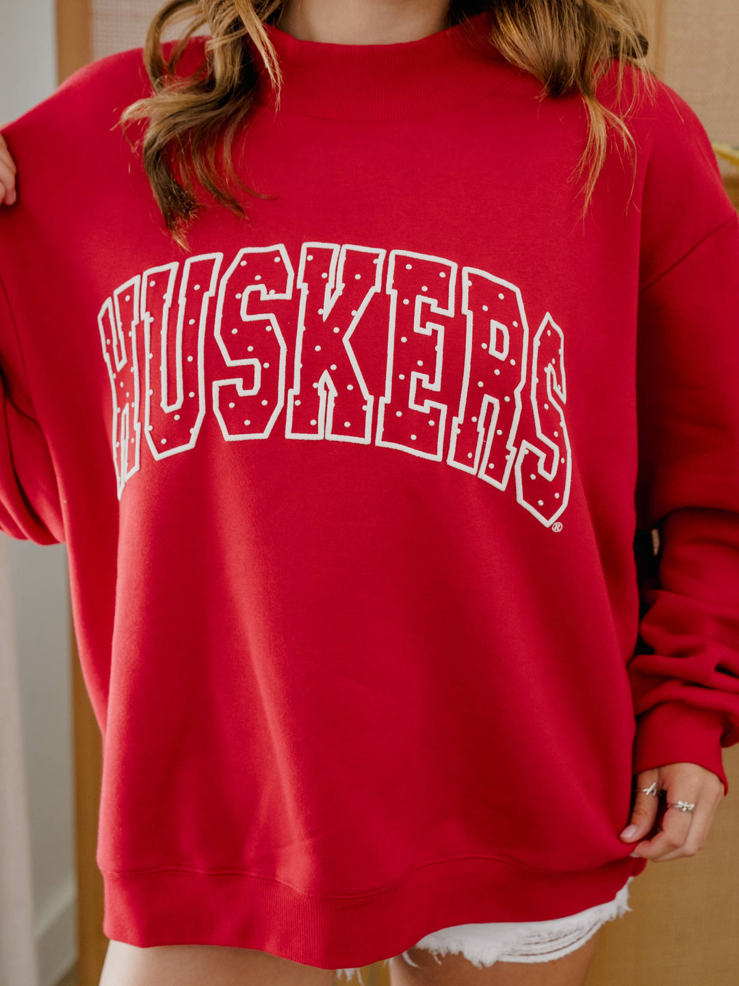 Nebraska Huskers Polka Dot Puff Wknd Mock Neck Sweatshirt