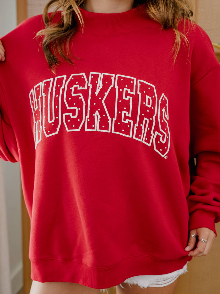 Nebraska Huskers Polka Dot Puff Wknd Mock Neck Sweatshirt