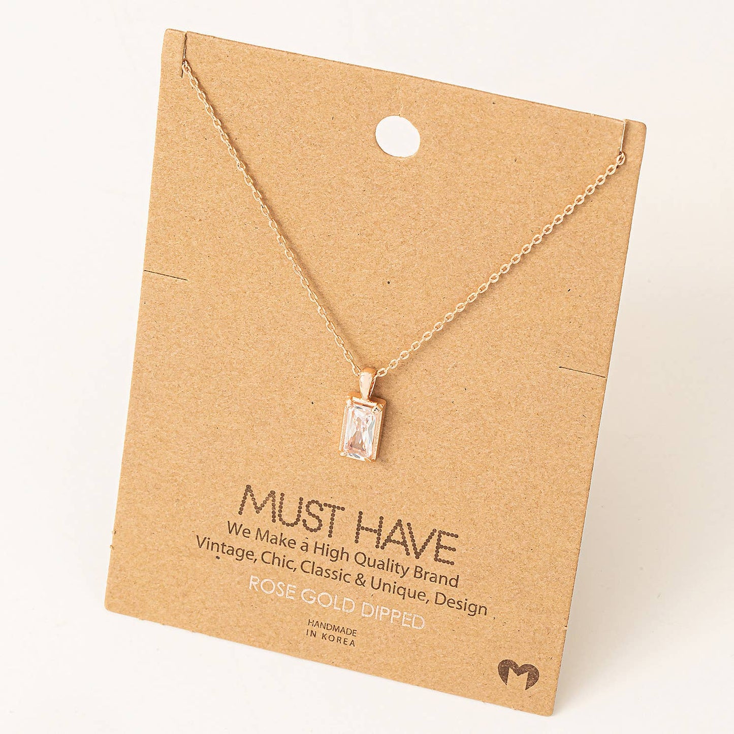 Baguette Drop Charm Necklace: Silver