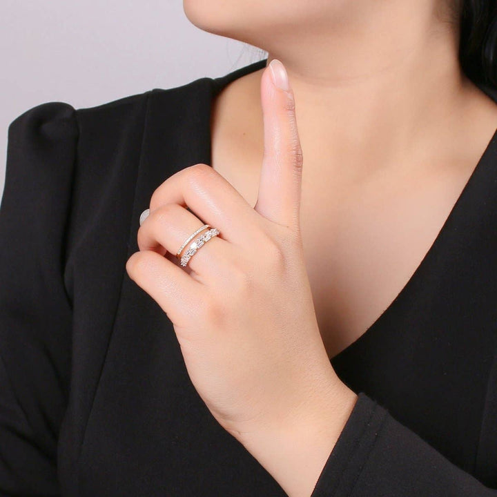 Luxe Layered Baguette &amp; Micro-Paved Statement Ring