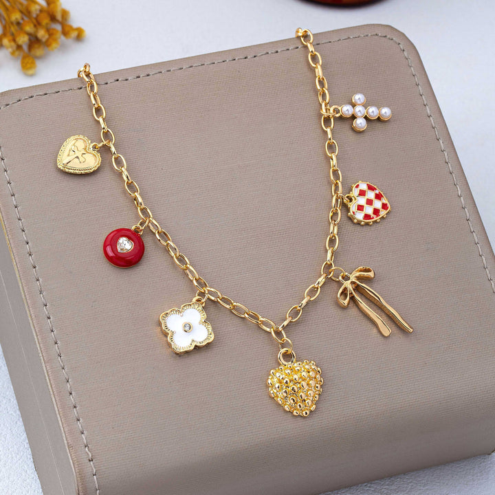 Heart Bow Cross Checker heart Charm Necklace