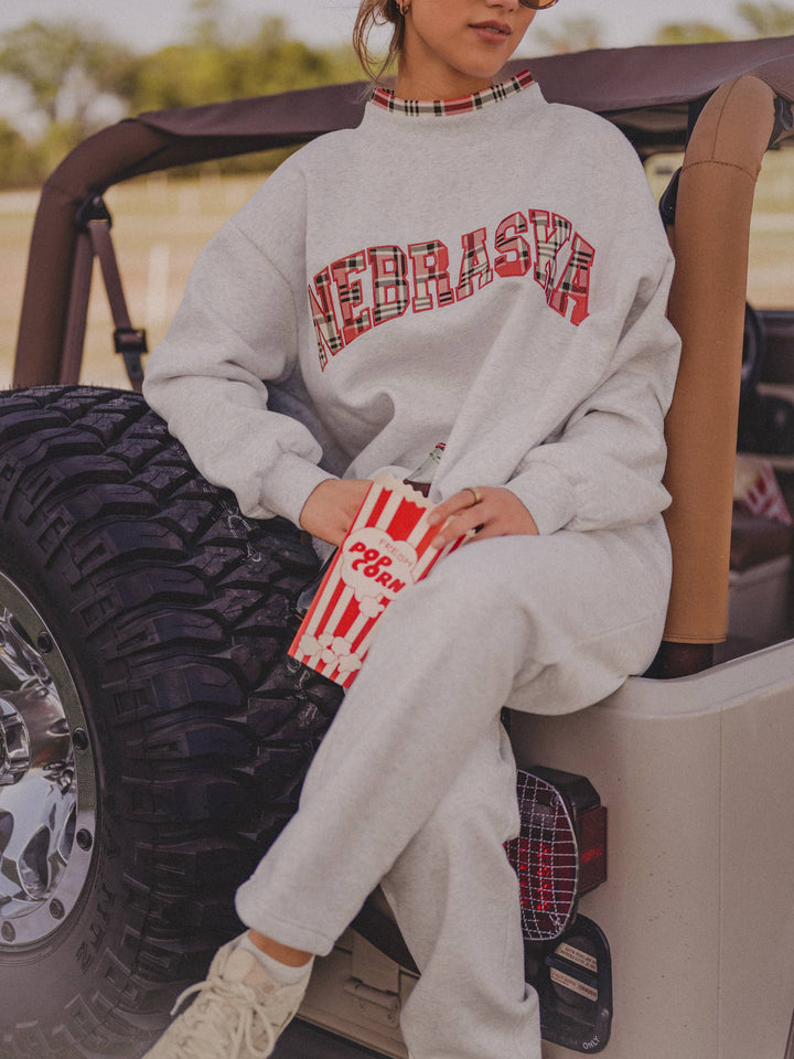 Nebraska Huskers Plaid Gray Mock Neck