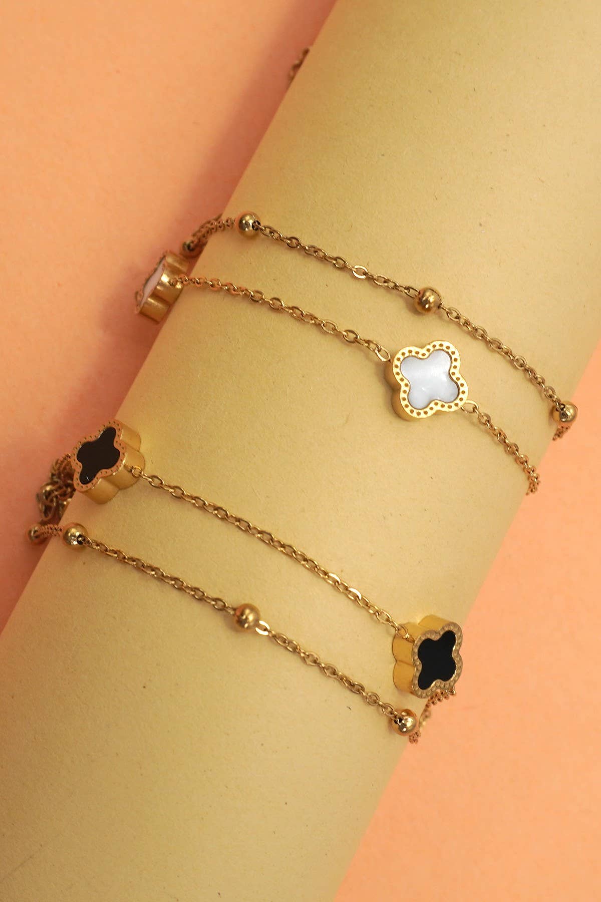 18K Stainless Steel Tarnish-Free Clover Charm Bracelet