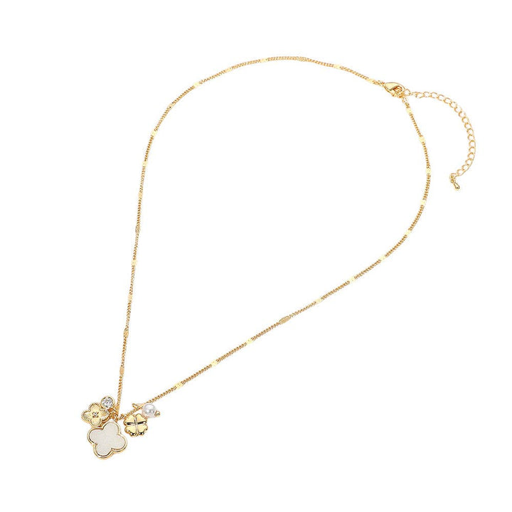 Mother of Pearl Quatrefoil Floral Pearl Charm Necklace
