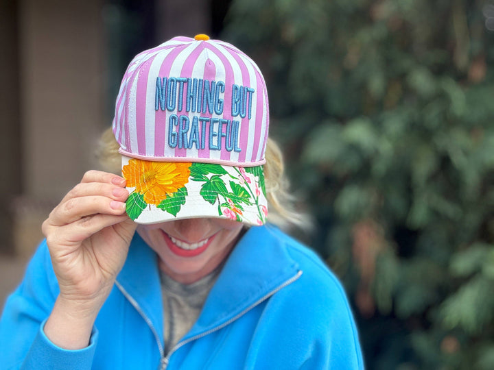 Embroidered Baseball Cap - "Nothing but Grateful" - Pink