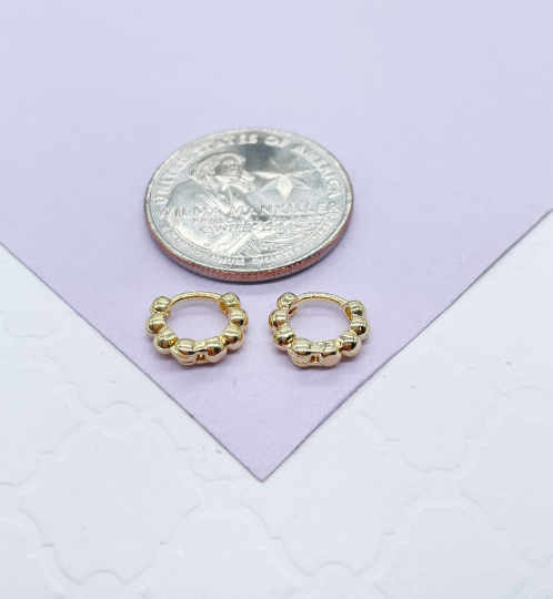 18k Gold Filled Tiny Bead Clicker Hoop: 14MM