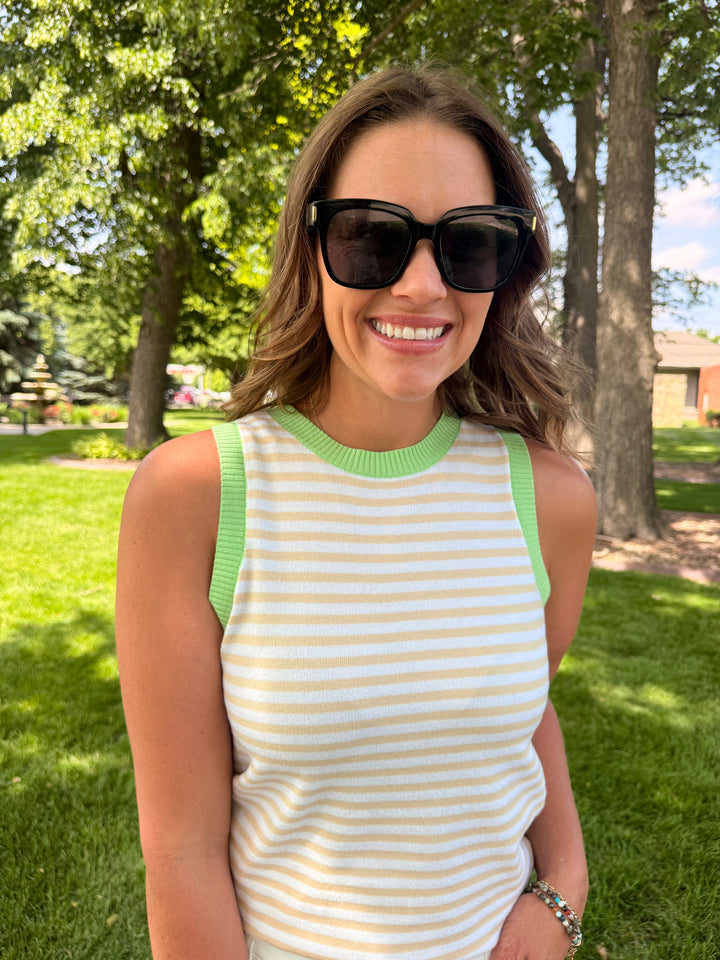 Sarah Striped Tank - Taupe