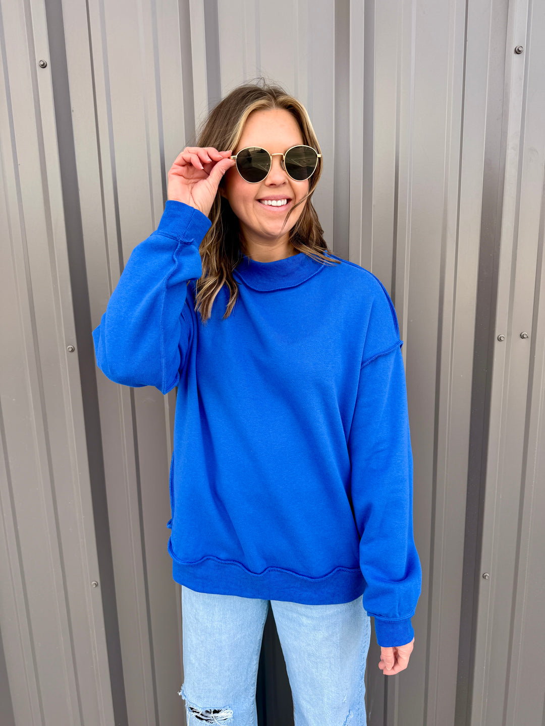 Reversable Mock Neck Sweatshirt -Blue