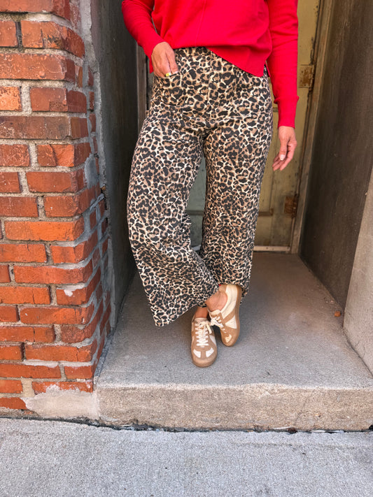 Leopard Twill Wide Leg Pants
