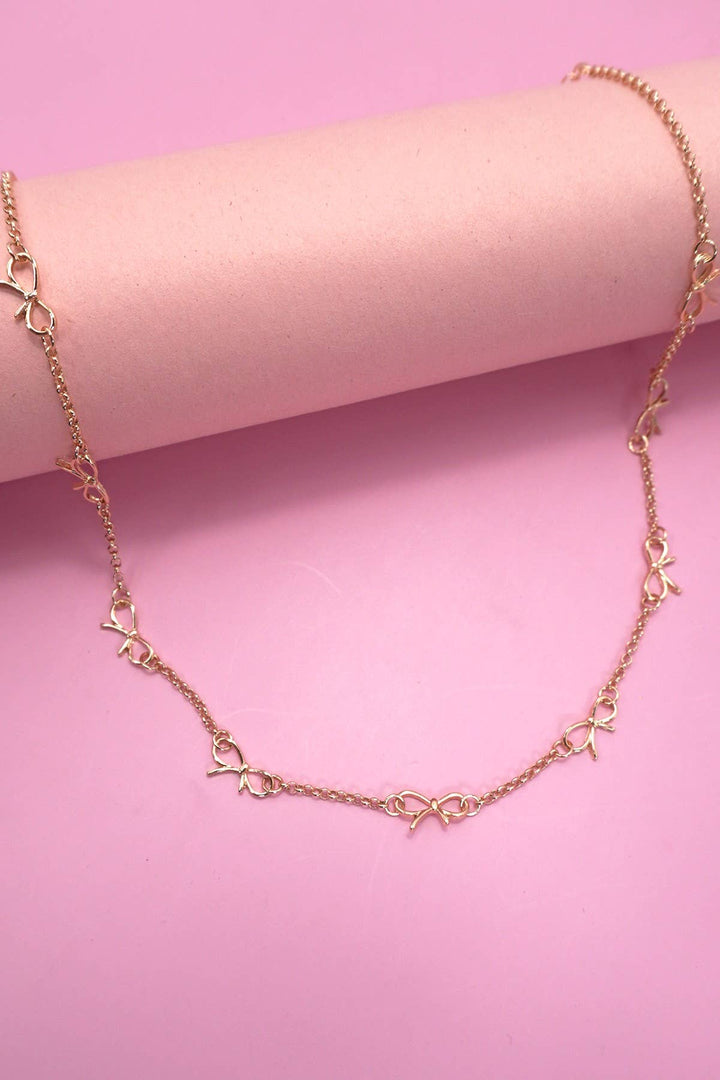 Double Layer Bow &amp; Heart Station Necklace