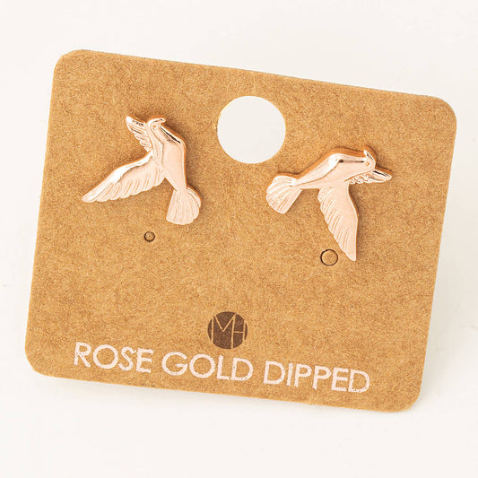 Mini Dove Stud Earrings: Rose Gold