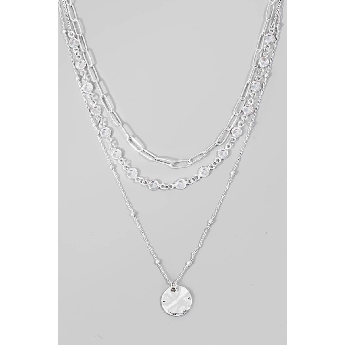 Coin Pendant Layered Chains Necklace: Silver