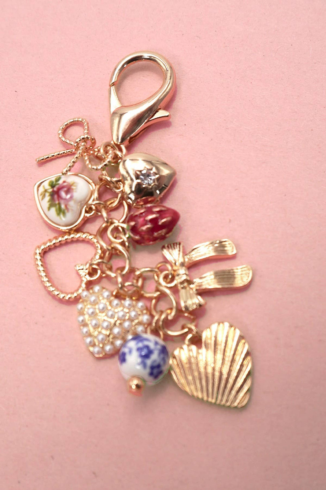 Porcelain Bows, Heart, Strawberry Bag Charm