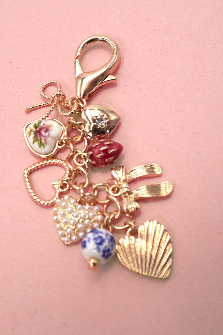 Porcelain Bows, Heart, Strawberry Bag Charm
