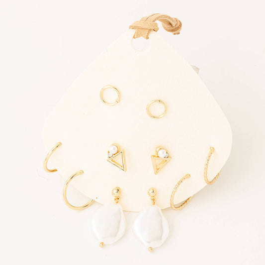 Assorted Pearl Drop Hoop Earrings Set