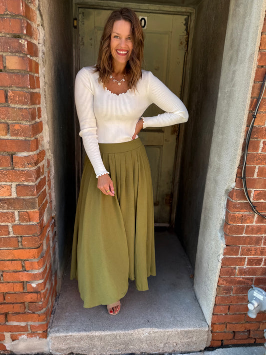 Everflow Box Pleated Midi Skirt