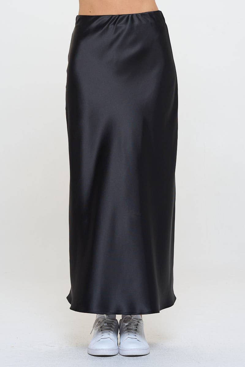Silky Satin Maxi Skirt: Black
