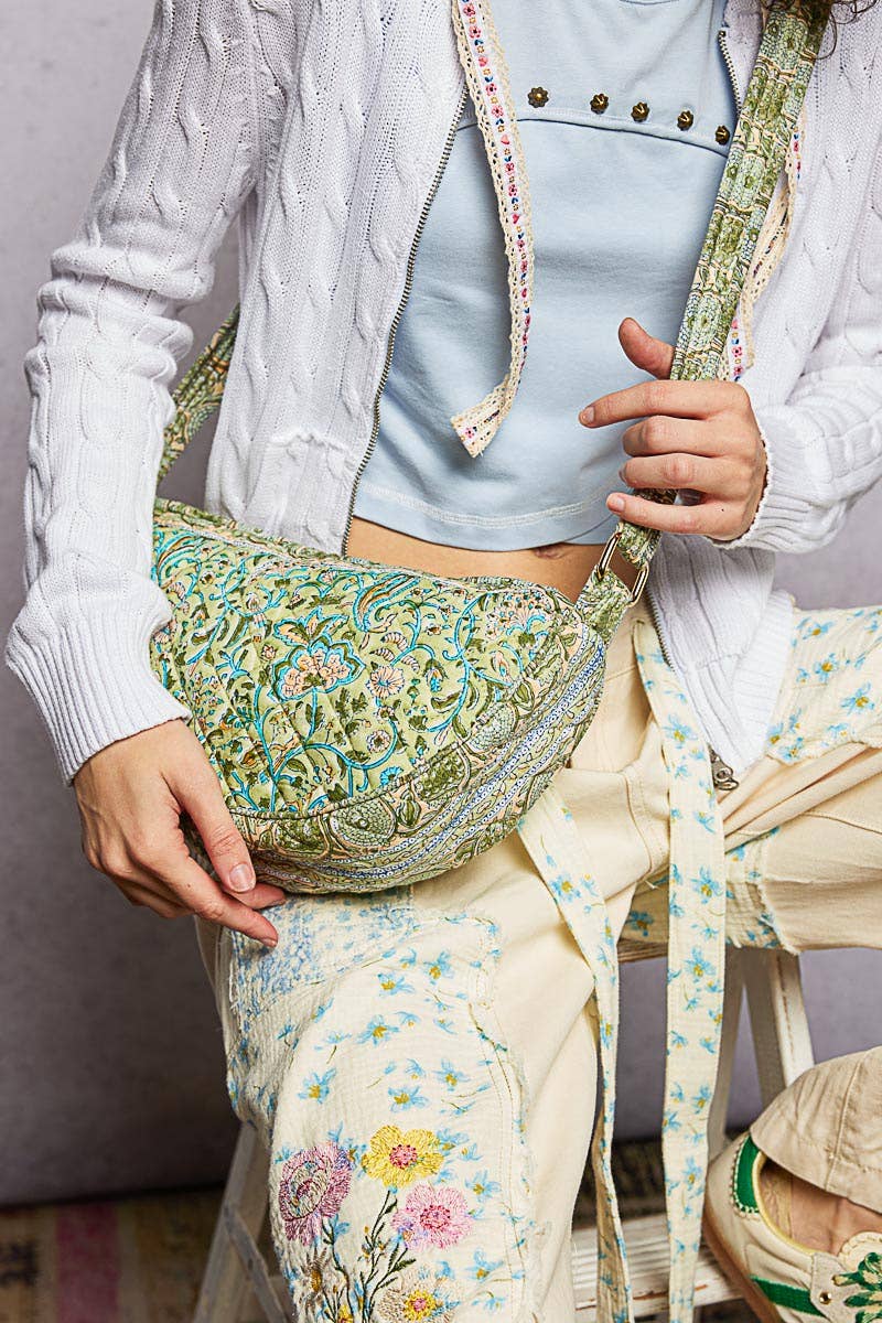 Coastal Pistachio Quilted Crescent Crossbody