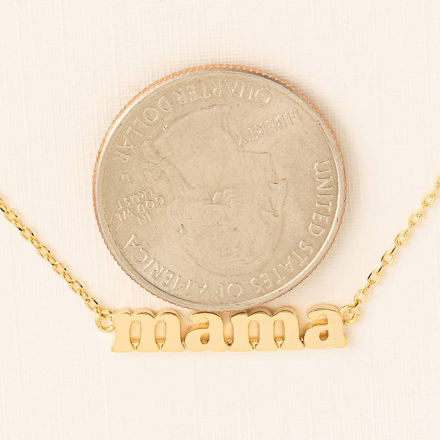 Mama Print Charm Necklace: Gold