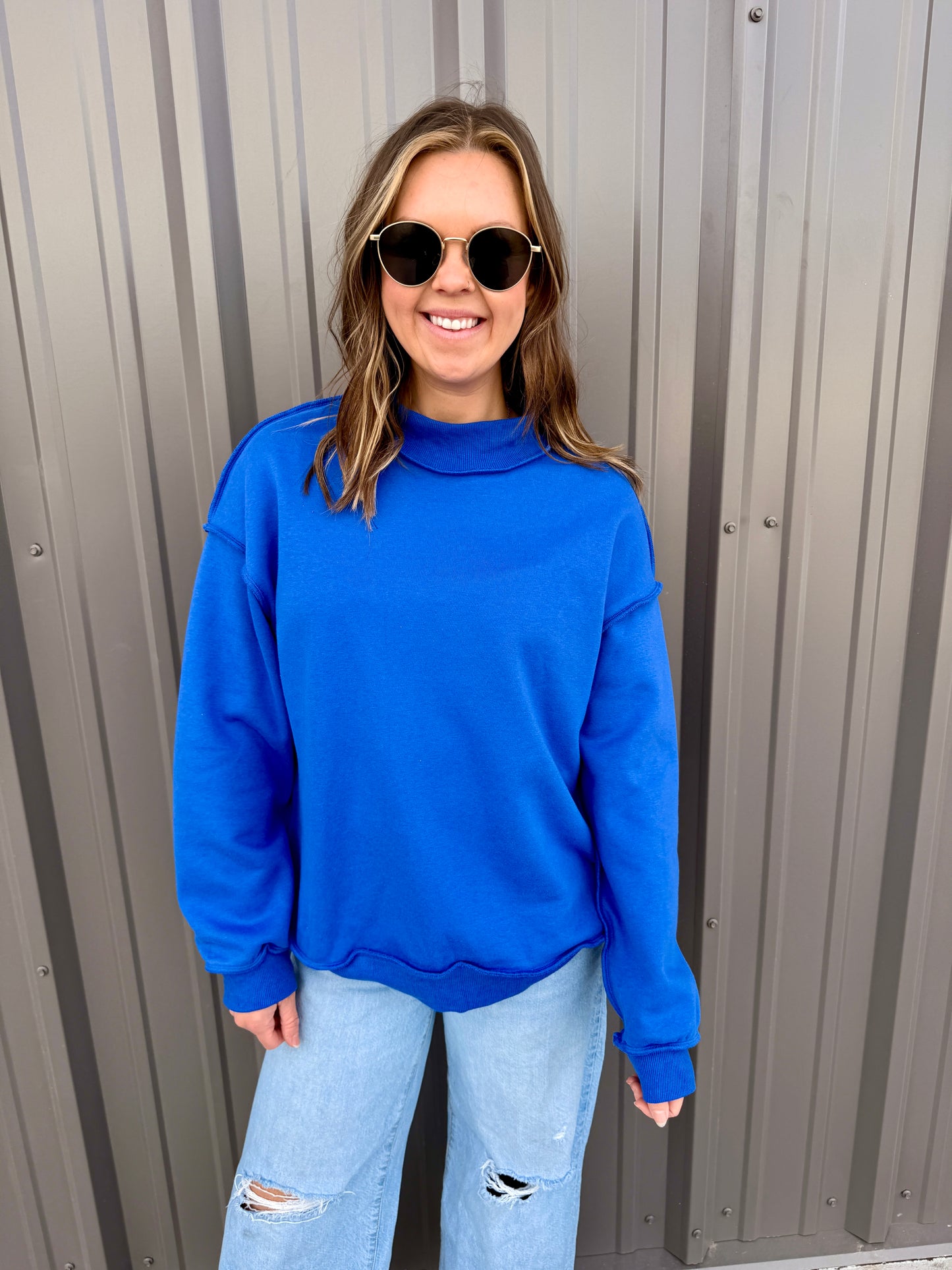 Reversable Mock Neck Sweatshirt -Blue