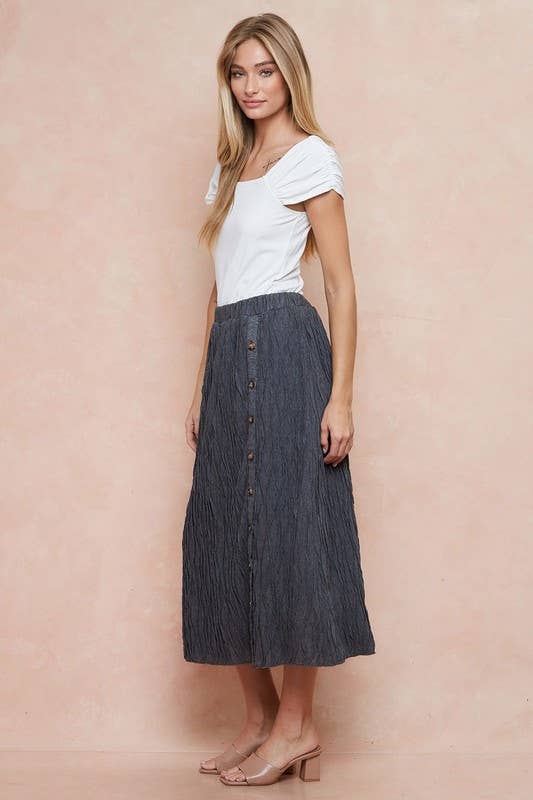 Charcoal Grace Pleated Button Skirt