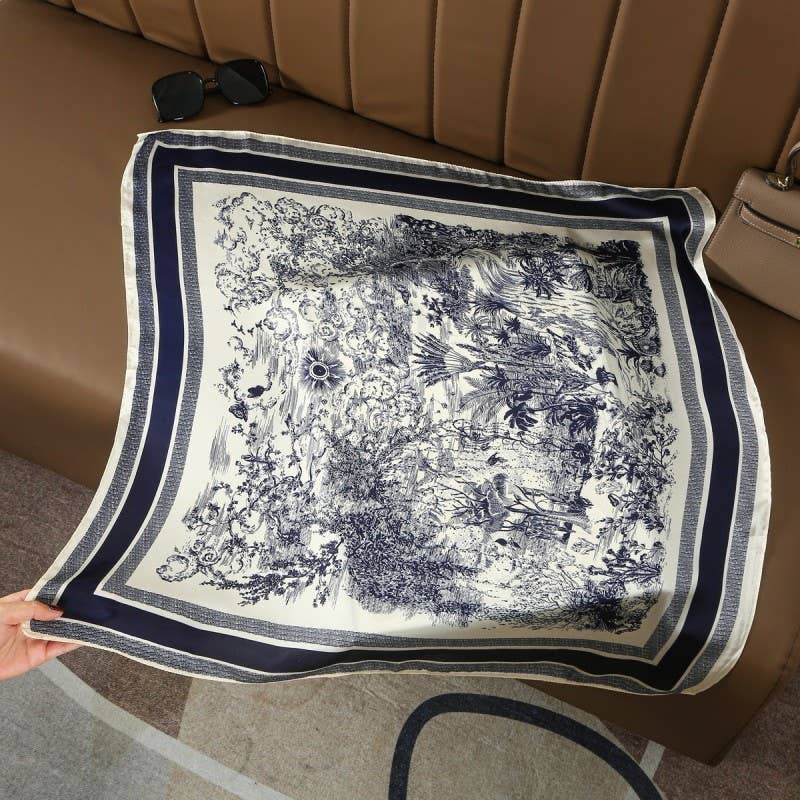 Blue Trim Print Bandana Scarf