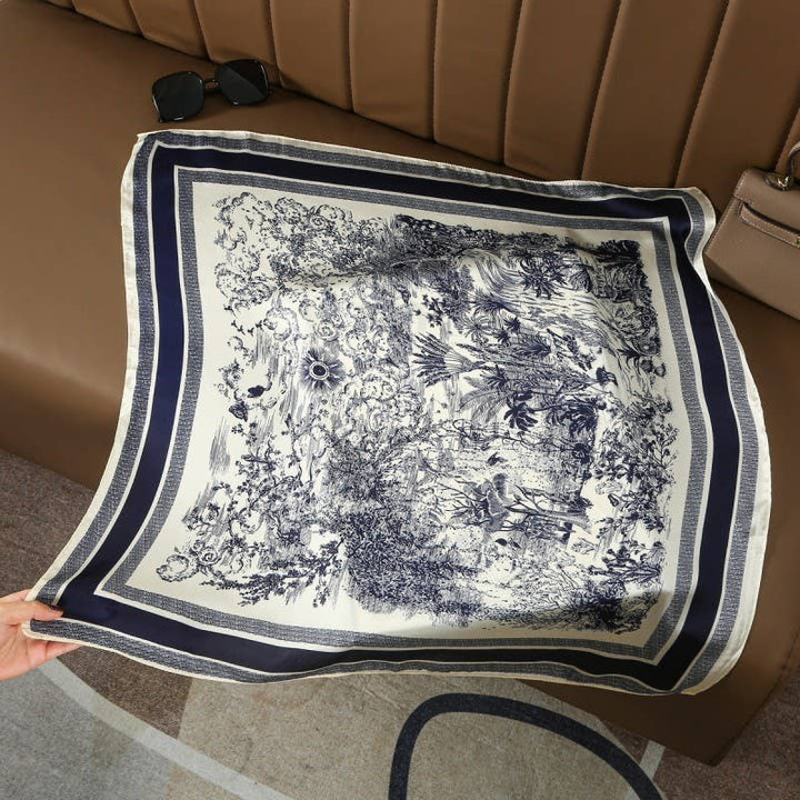 Blue Trim Print Bandana Scarf