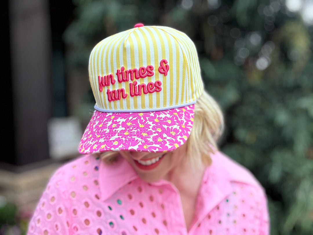 Embroidered Baseball Cap - "Fun Times &amp; Tan Lines" - Yellow