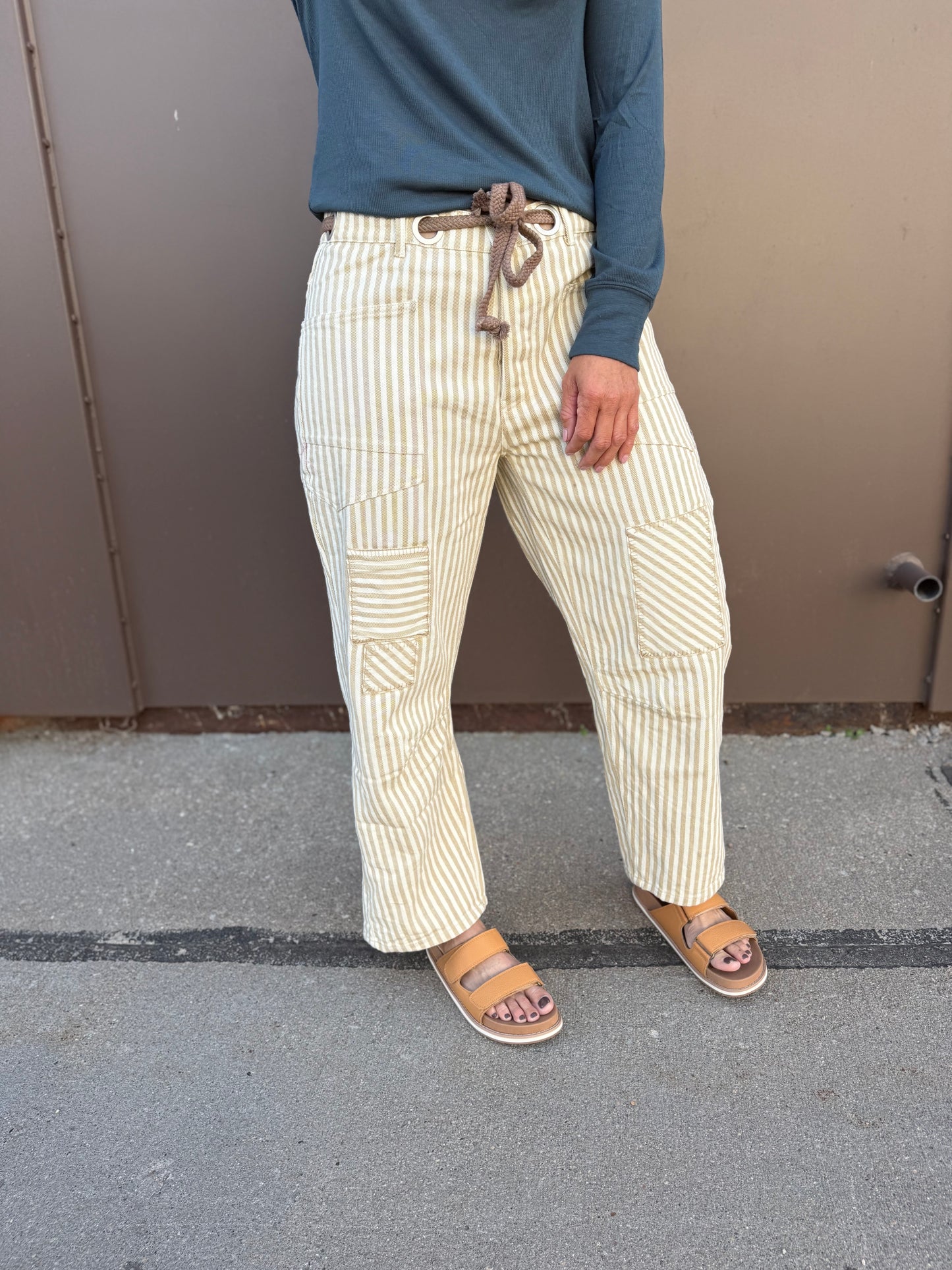 Striped Twill Barrel Pants