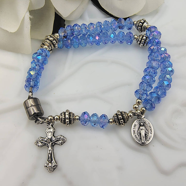 Light Blue Ab Crystal Wrist Rosary