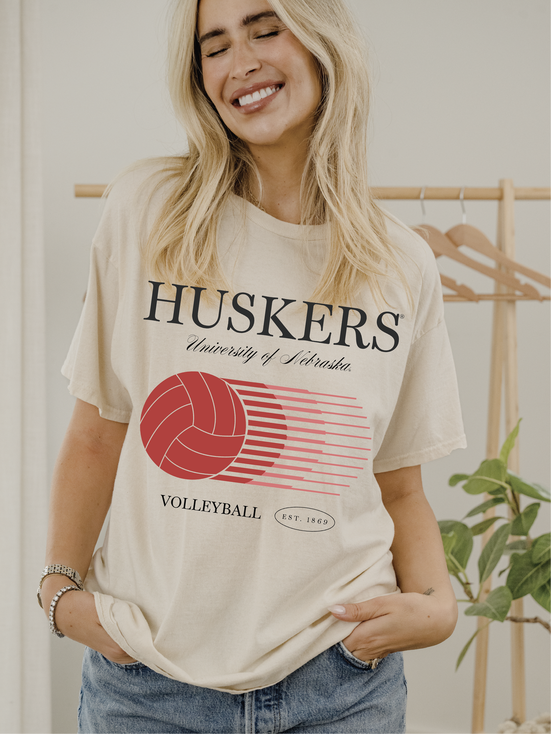 Nebraska Huskers Retro Split Volleyball Thrifted Tee