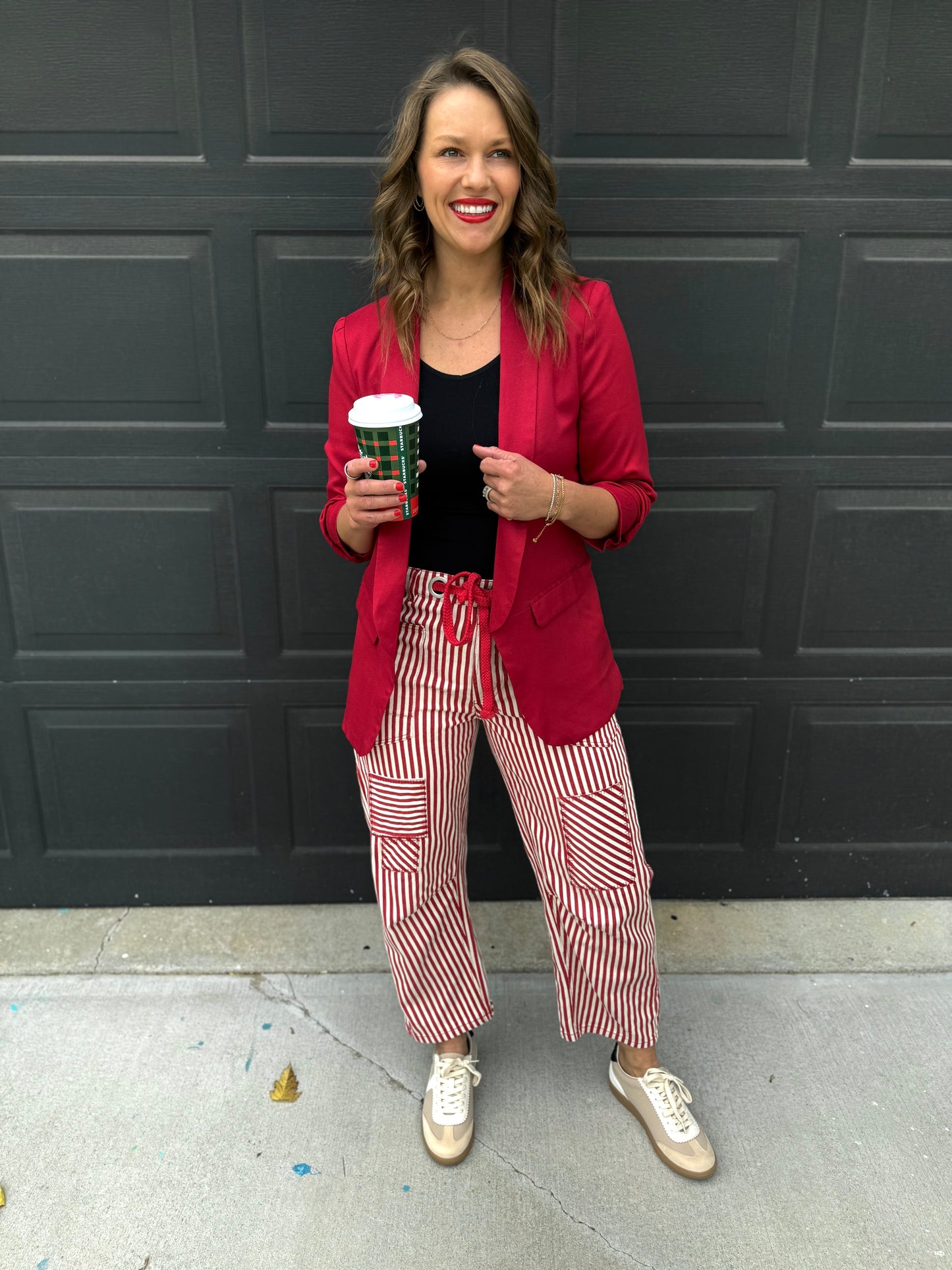 The Maroon Ruched Sleeve Blazer