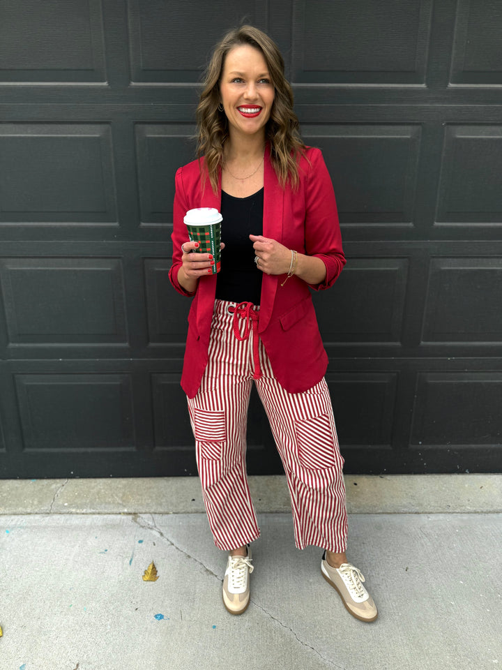 The Maroon Ruched Sleeve Blazer