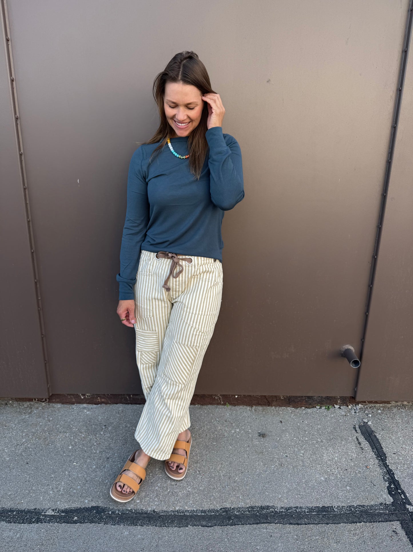 Striped Twill Barrel Pants