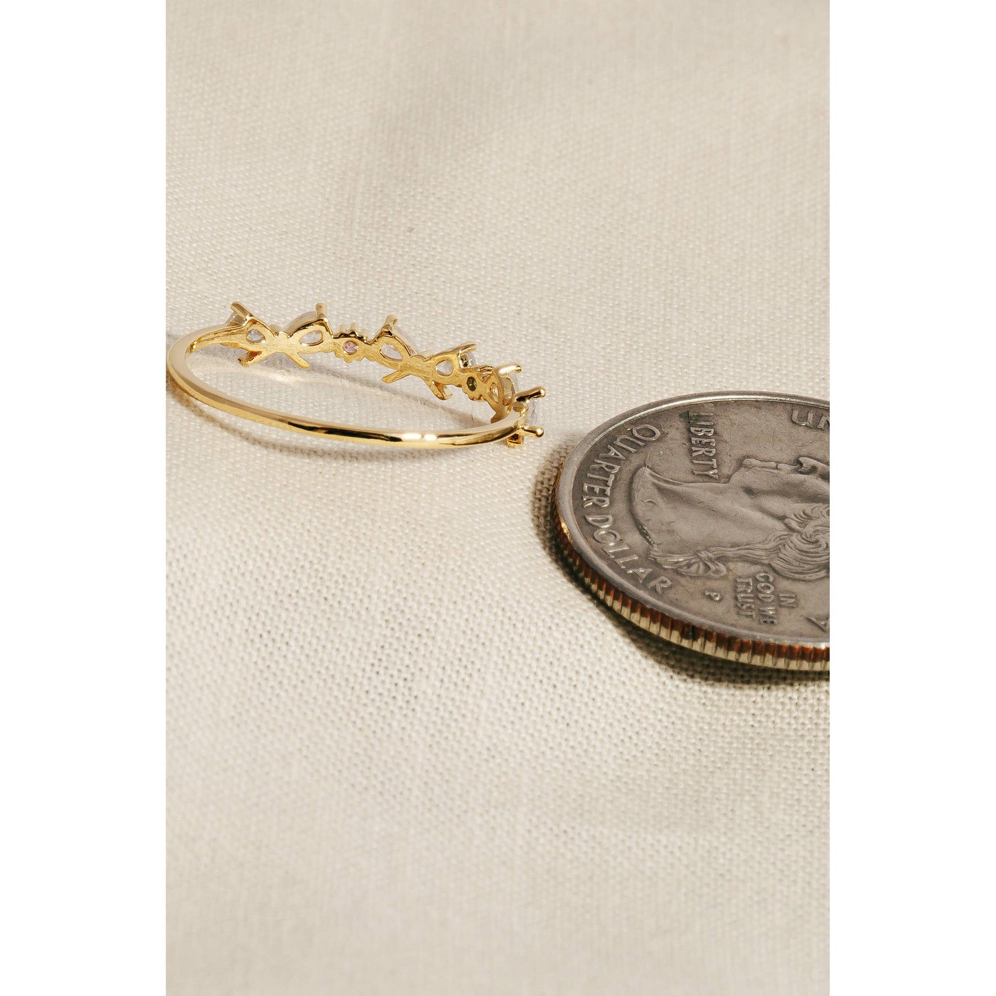 Teardrop Studded Delicate Ring Gold